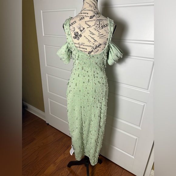 ASOS sweetheart neckline sequin pencil dress mint green cold shoulder - Picture 6 of 12